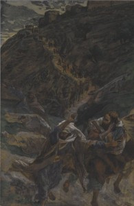 This image depicting Matthew 26:56 is by French painter and illustrator James Jacques Tissot (1836-1902), rendered in opaque watercolor over graphite on gray wove paper, owned by the Brooklyn Museum, and used from this site.