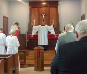 Pastor Galler leads prayers in the congregation’s 60th Anniversary Vespers Service. Over the course of a liturgical service, Lutheran pastors represent both God to the congregation and the congregation before God.