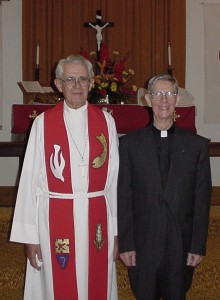 Former pastor Rev. Harold Wageman and then-current interim pastor Rev. Joseph C. Lowery pose for a picture together after Pilgrim’s 50th anniversary service on its observance of Reformation Day, October 27, 2002. Rev. Wageman was the guest preacher on that occasion.
