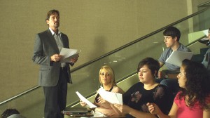 Professor Radisson (Kevin Sorbo) and Josh Wheaton (Shane Harper) are the central characters in the new movie “God’s not dead”, which is said to weave together “multiple stories of faith, doubt, and disbelief” and to culminate in “a dramatic call to action”. (Photo from http://godsnotdeadthemovie.com/photosvideos.)